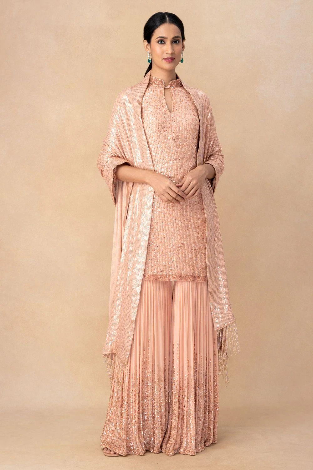 Nakul Sen Pink Sequin Embellished Sharara Set 3 Nakul Sen Pink Sequin Embellished Sharara Set