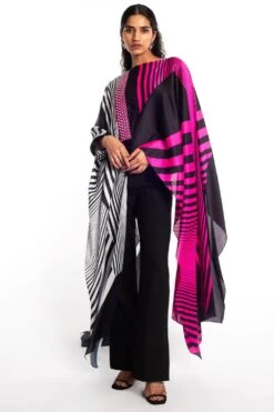 Amit Aggarwal Pink & Black Striped Cape