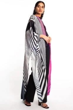 Amit Aggarwal Pink & Black Striped Cape -Inca Sales Store 149aa9 3