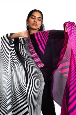 Amit Aggarwal Pink & Black Striped Cape -Inca Sales Store 149aa9 5