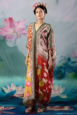 Rajdeep Ranawat Red Majida V-neck Kaftan -Inca Sales Store 1503rr02 2