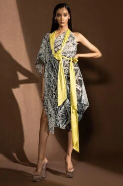 Abhishek Sharma Monochrome Draped & Printed Dress -Inca Sales Store 1511asp4 1