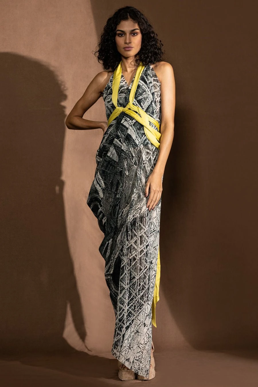 Abhishek Sharma Monochrome Asymmetric Draped Dress 6 Abhishek Sharma Monochrome Asymmetric Draped Dress - Image 4