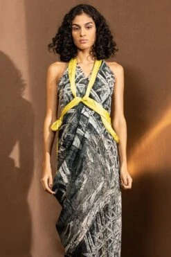 Abhishek Sharma Monochrome Asymmetric Draped Dress 13 Abhishek Sharma Monochrome Asymmetric Draped Dress -Inca Sales Store 1511asp5 2