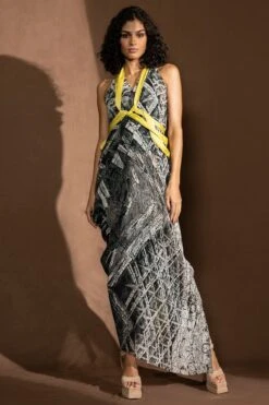 Abhishek Sharma Monochrome Asymmetric Draped Dress 14 Abhishek Sharma Monochrome Asymmetric Draped Dress -Inca Sales Store 1511asp5 3