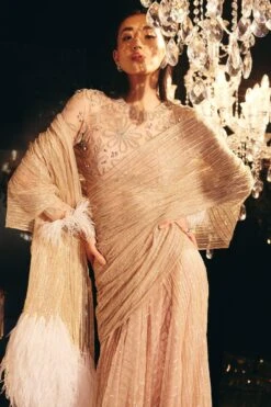 Ridhi Mehra Beige & Pink Embellished Sari Set -Inca Sales Store 1511rm7 3