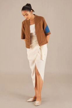 AMPM Sabaah Natural Brown Linen Jacket Set