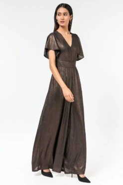 431-88 By Shweta Kapur Shimmer Jersey Jumpsuit With Flounce Sleeves -Inca Sales Store 1512sk1 3