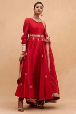 Anamika Khanna Red Thread Embroidered Anarkali Set