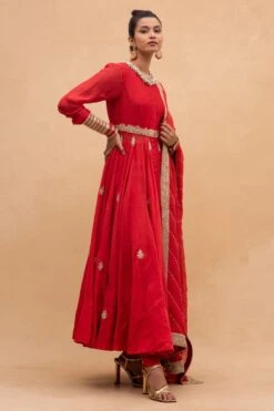 Anamika Khanna Red Thread Embroidered Anarkali Set -Inca Sales Store 152ak3 3