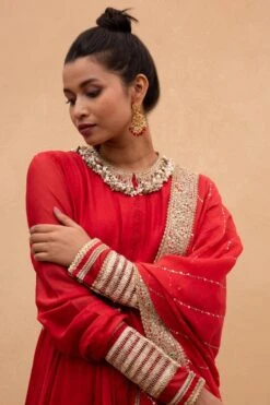 Anamika Khanna Red Thread Embroidered Anarkali Set -Inca Sales Store 152ak3 4