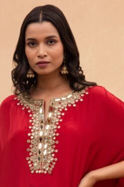 Arpita Mehta Red Embellished Asymmetric Cape Set -Inca Sales Store 152apm1 4