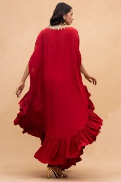 Arpita Mehta Red Embellished Asymmetric Cape Set -Inca Sales Store 152apm1 5