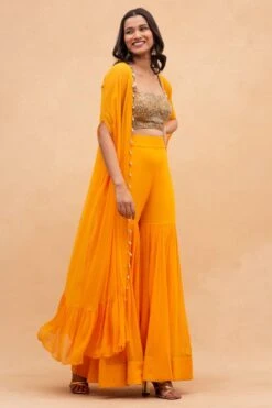 Arpita Mehta Yellow Embellished Cape Set -Inca Sales Store 152apm3 3