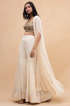 Arpita Mehta Ivory Embellished Cape Set -Inca Sales Store 152apm4 2