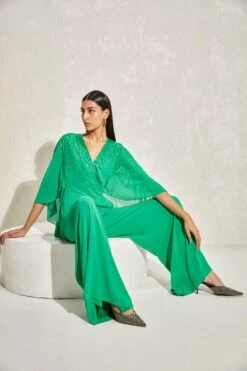 Namrata Joshipura Kelly Green Metallic Quad Jumpsuit -Inca Sales Store 1532023nj1 3