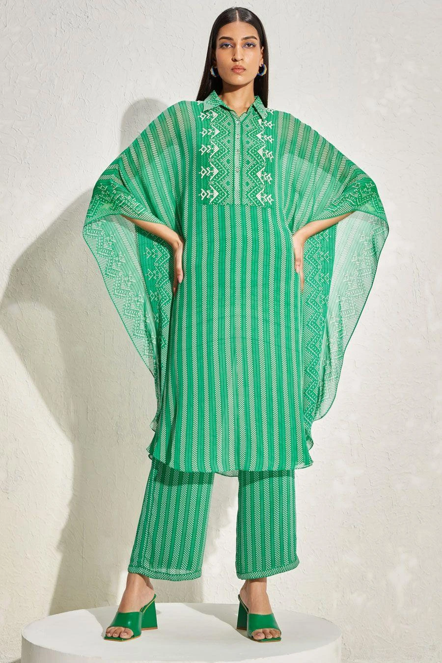 Namrata Joshipura Kelly Green Striped Kaftan Set 4 Namrata Joshipura Kelly Green Striped Kaftan Set - Image 2
