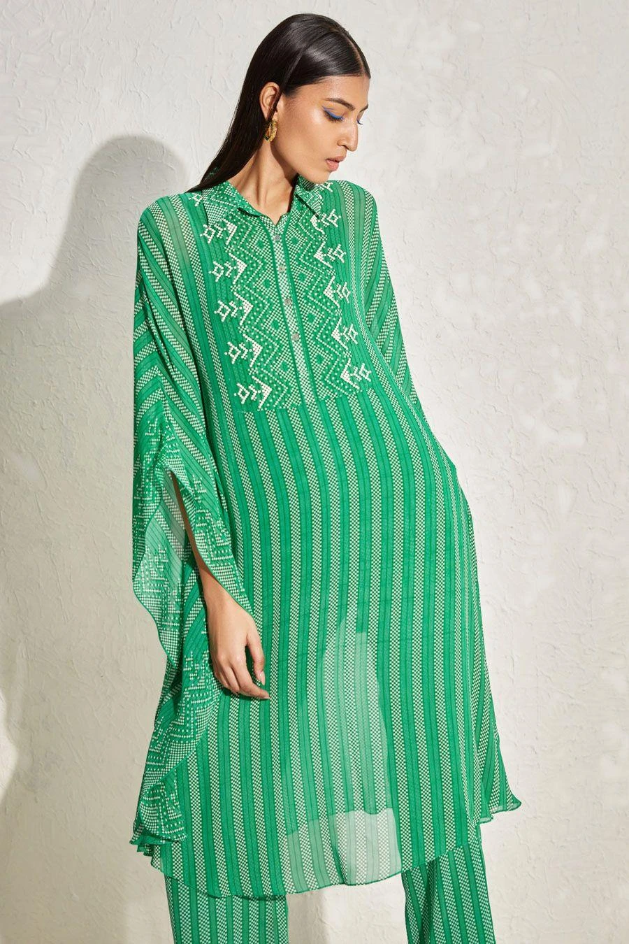 Namrata Joshipura Kelly Green Striped Kaftan Set 6 Namrata Joshipura Kelly Green Striped Kaftan Set - Image 4