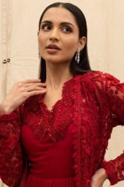 Ridhima Bhasin Scarlet Red Embellished Jacket & Anarkali -Inca Sales Store 153sw10 4