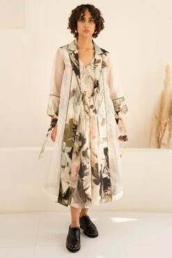 Arcvsh By Pallavi Singh Ivory Floral Printed Jacket & Dress Set