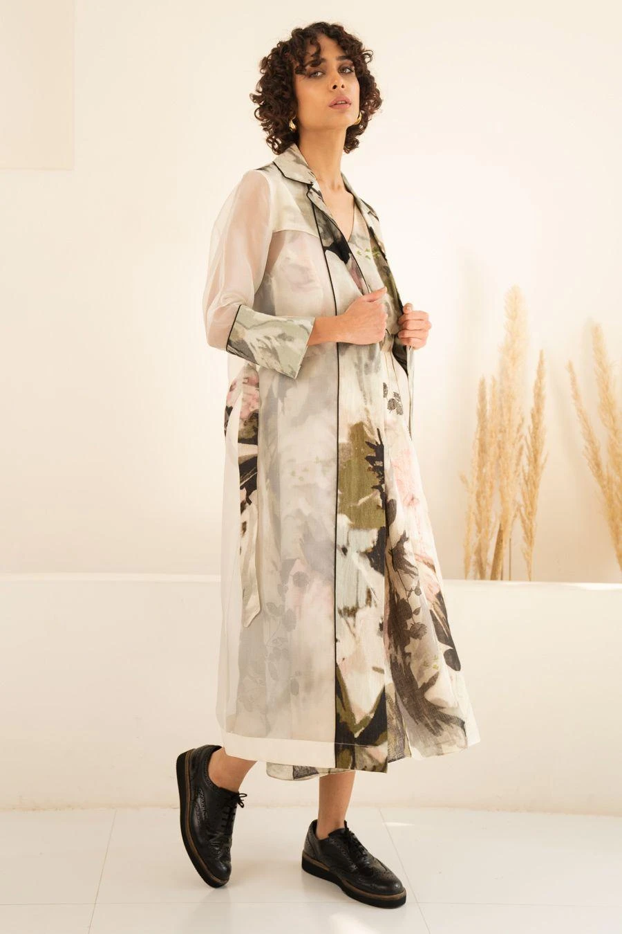 Arcvsh By Pallavi Singh Ivory Floral Printed Jacket & Dress Set 4 Arcvsh By Pallavi Singh Ivory Floral Printed Jacket & Dress Set - Image 2