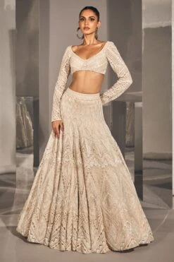 Ritika Mirchandani Ivory & Ivory Geometric Cutwork Lehenga Set -Inca Sales Store 15523rm11 2