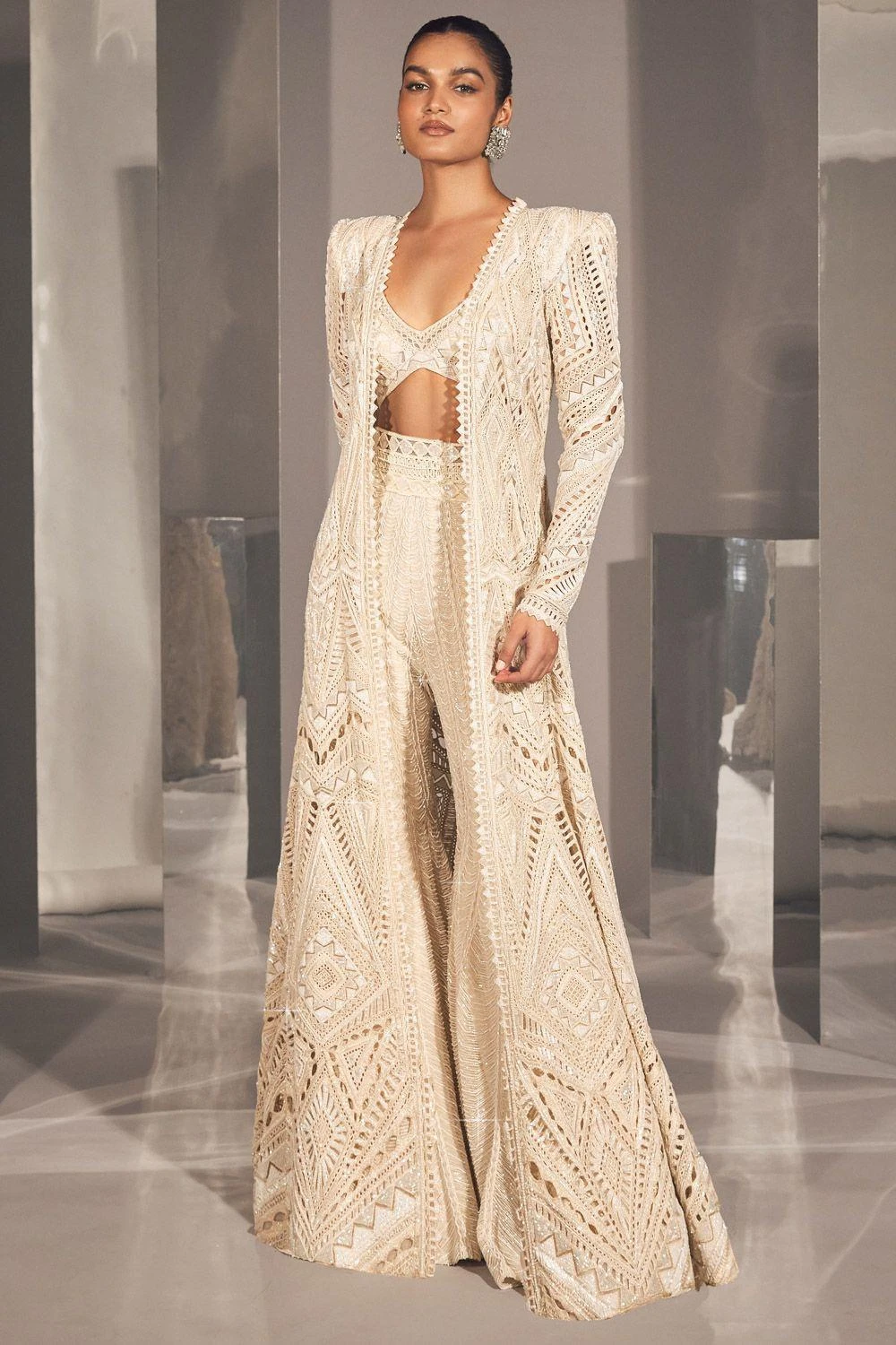 Ritika Mirchandani Ivory Cutwork Jacket Set 3 Ritika Mirchandani Ivory Cutwork Jacket Set