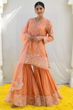 Niti Bothra Peach Dori Jaal Sharara Set