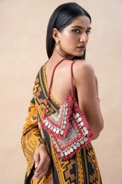 Vipul Shah Wine Banjara Embroidered Minion Clutch