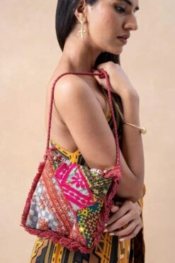 Vipul Shah Wine Banjara Embroidered Minion Clutch -Inca Sales Store 15623vs5 3