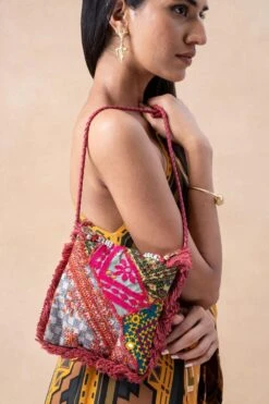 Vipul Shah Wine Banjara Embroidered Minion Clutch -Inca Sales Store 15623vs5 4