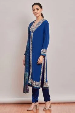 PATINE Cobalt Blue Parsi Gara Embroidered Kurta Set -Inca Sales Store 15735 3