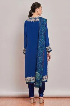 PATINE Cobalt Blue Parsi Gara Embroidered Kurta Set -Inca Sales Store 15735 5