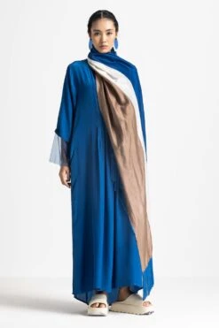 Three Electric Blue Fringed Scarf