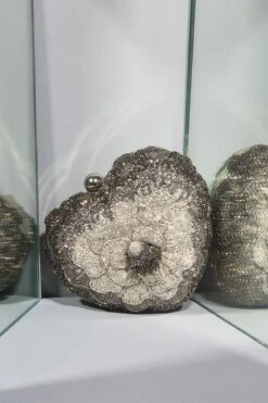 Doux Amour Isa Beaded Silver Heart Clutch