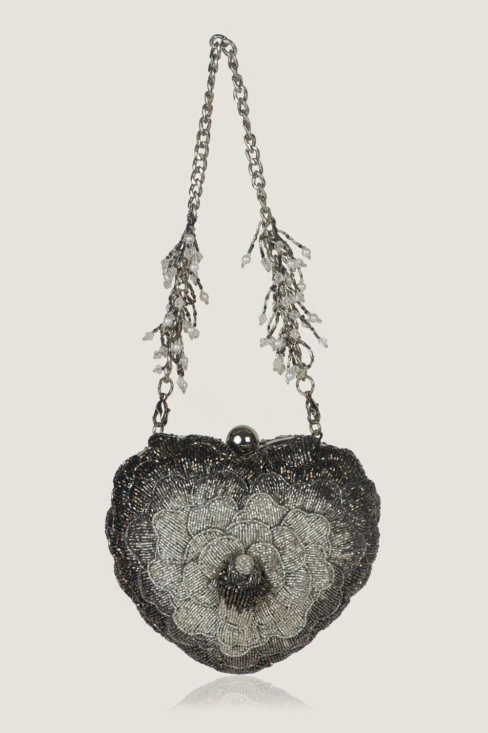 Doux Amour Isa Beaded Silver Heart Clutch 4 Doux Amour Isa Beaded Silver Heart Clutch - Image 2