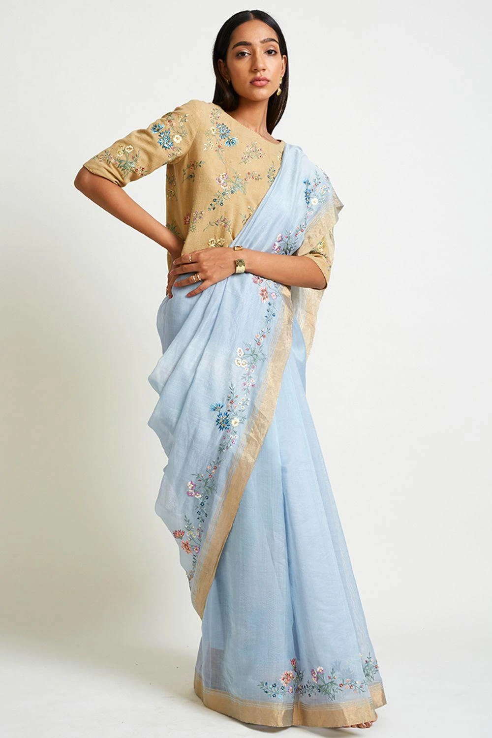 Payal Pratap Gold Cotton Handloom Embroidered Blouse 3 Payal Pratap Gold Cotton Handloom Embroidered Blouse