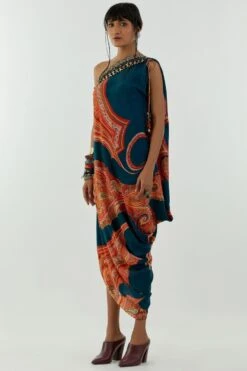 Aseem Kapoor Deep Teal Rasa One Shoulder Dress -Inca Sales Store 160523ak04 3