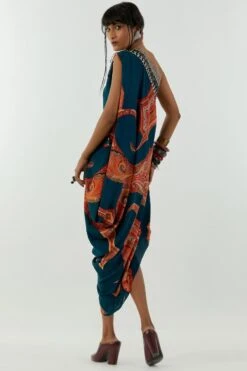 Aseem Kapoor Deep Teal Rasa One Shoulder Dress -Inca Sales Store 160523ak04 4
