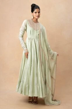 Anamika Khanna Pastel Green Embellished Anarkali Set