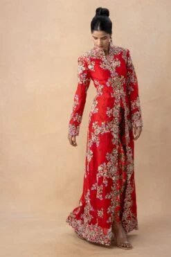 Anamika Khanna Red Floral Embellished Jacket Set -Inca Sales Store 161023ak2 2