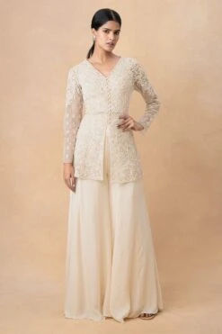 Ahilian Ivory Embellished Sharara Set