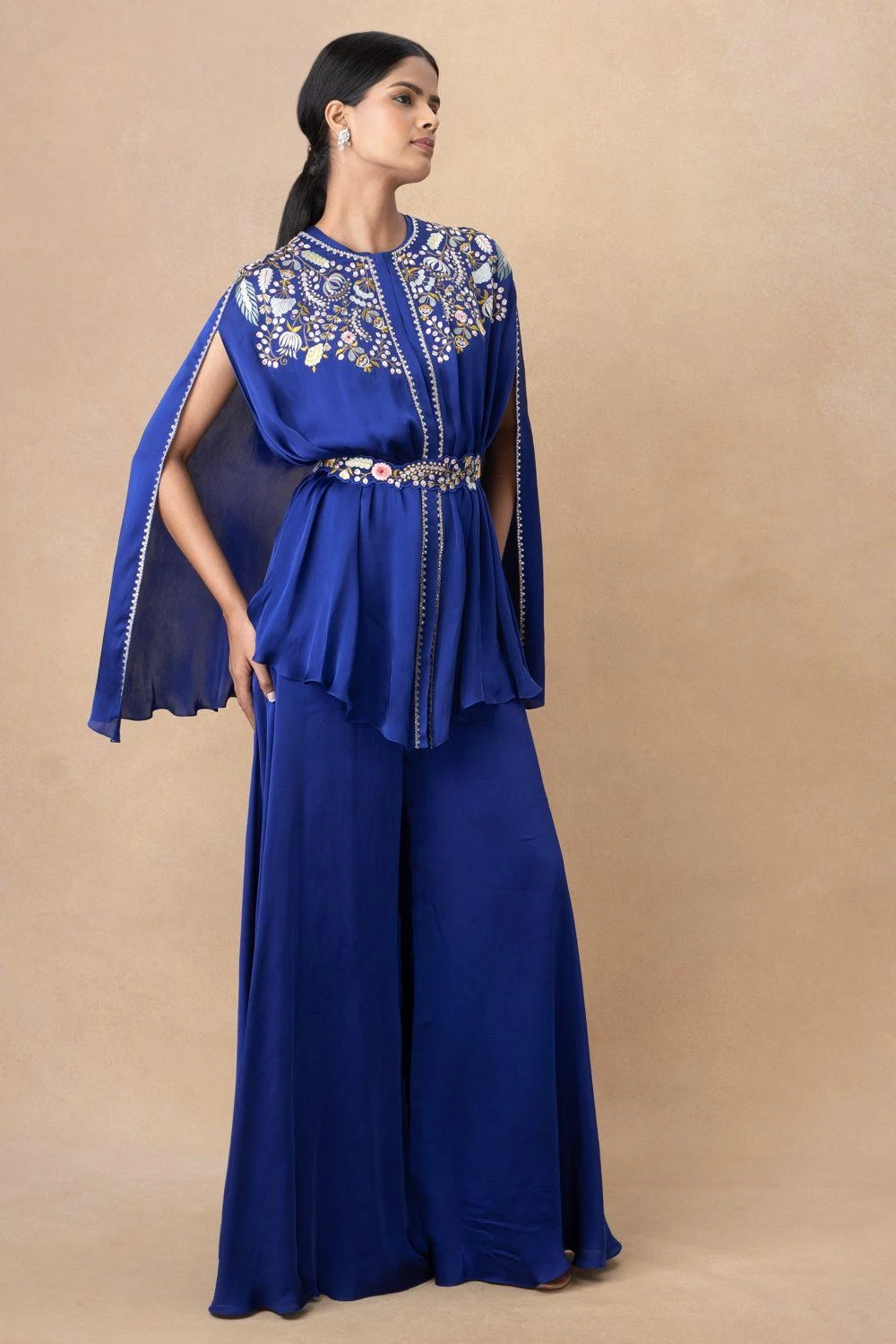 Ahilian Blue Floral Embellished Cape Set 4 Ahilian Blue Floral Embellished Cape Set - Image 2