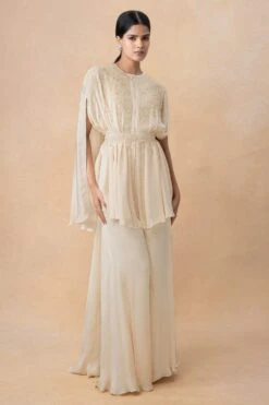 Ahilian Ivory Embellished Cape Set