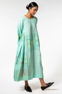 Injiri Cotton Jamdani Blue Fitted Dress 8 Injiri Cotton Jamdani Blue Fitted Dress -Inca Sales Store 1610inj2 3