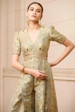 Tarun Tahiliani Oyster Brocade Jumpsuit -Inca Sales Store 1611tt6 3