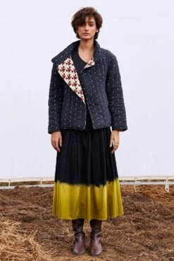 Khara Kapas Charcoal Black Cotton Gauge Jacket