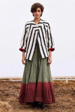 Khara Kapas Black & White Stripe Print Mul-Cotton Jacket