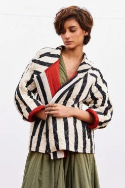 Khara Kapas Black & White Stripe Print Mul-Cotton Jacket -Inca Sales Store 161223kk16 3