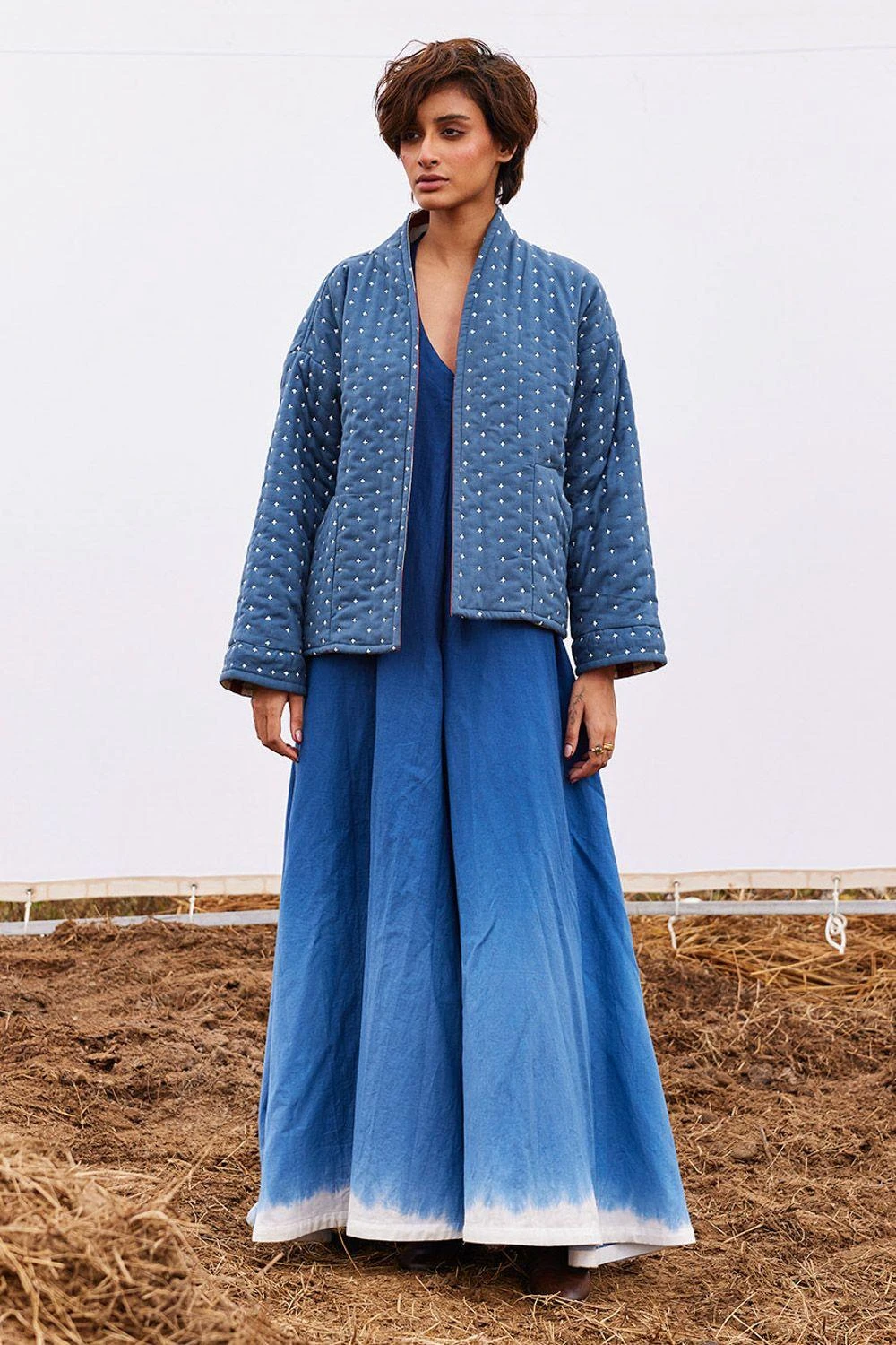 Khara Kapas Cyan Blue Herringbone Cotton Jacket 3 Khara Kapas Cyan Blue Herringbone Cotton Jacket